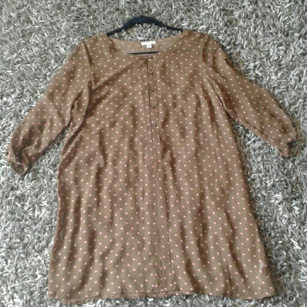 Olive Green and Pink Polka Dot Chiffon Tunic